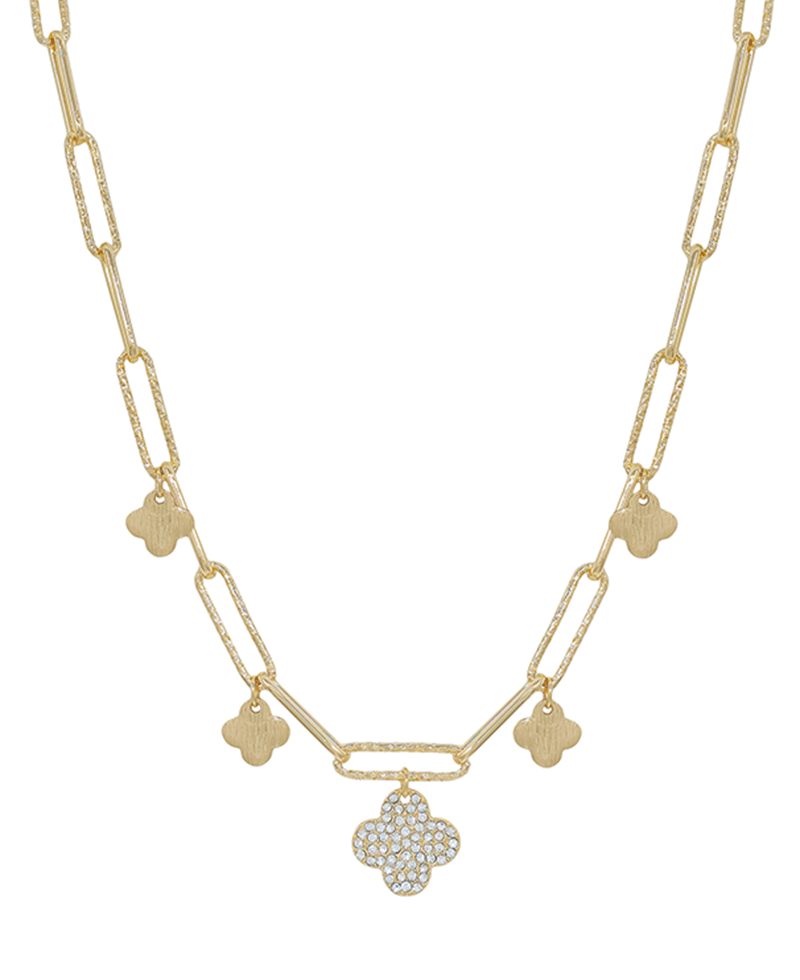 Clover Pave Charm Chunky Chain Short Necklace