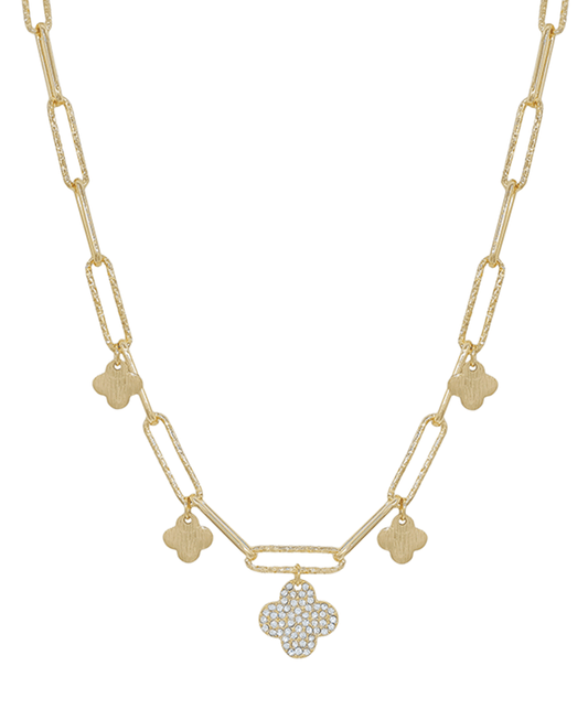 Clover Pave Charm Chunky Chain Short Necklace