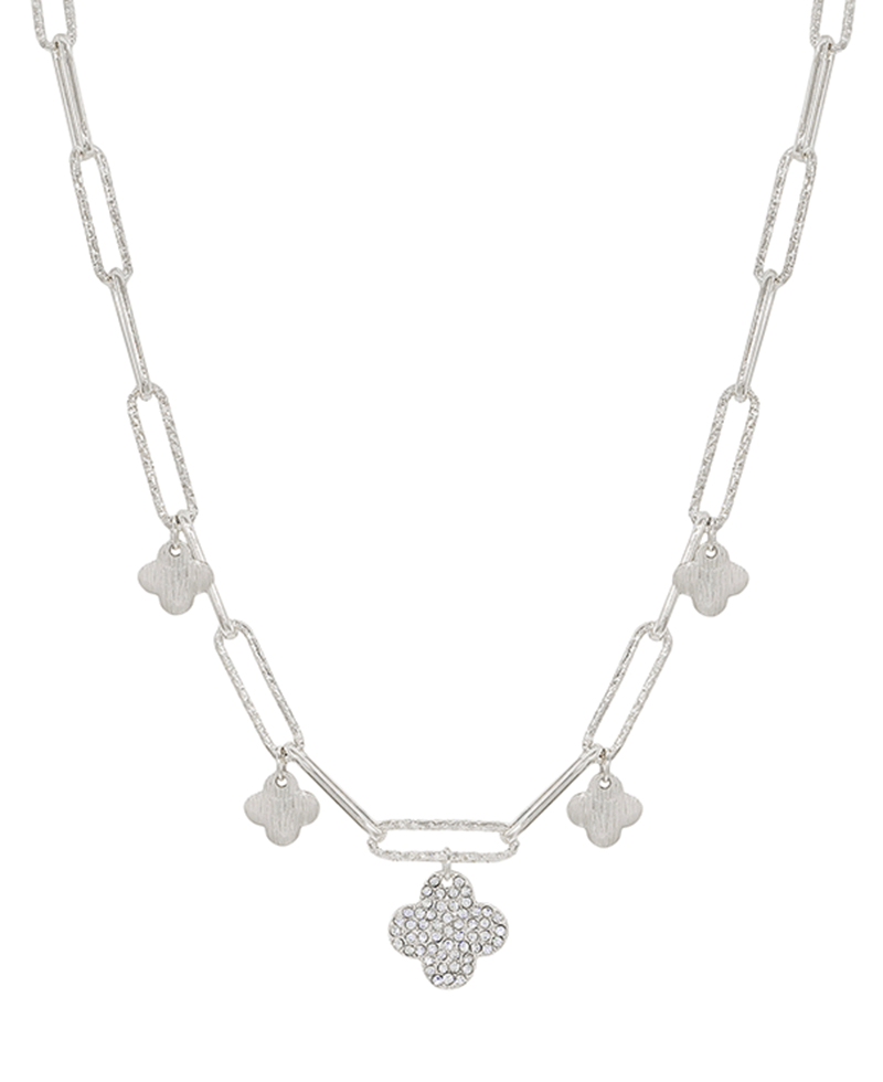 Clover Pave Charm Chunky Chain Short Necklace