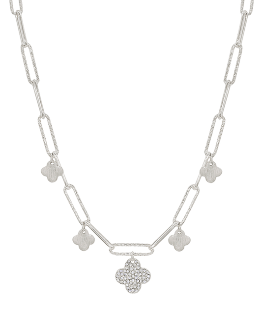 Clover Pave Charm Chunky Chain Short Necklace