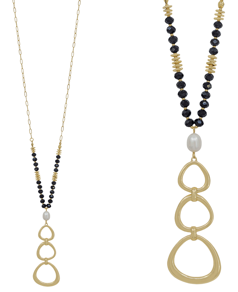3 Geo Metal Pendant w/ Pearl Necklace