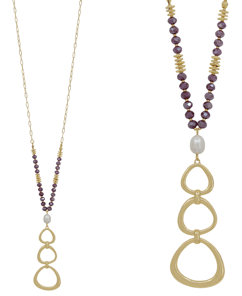 3 Geo Metal Pendant w/ Pearl Necklace