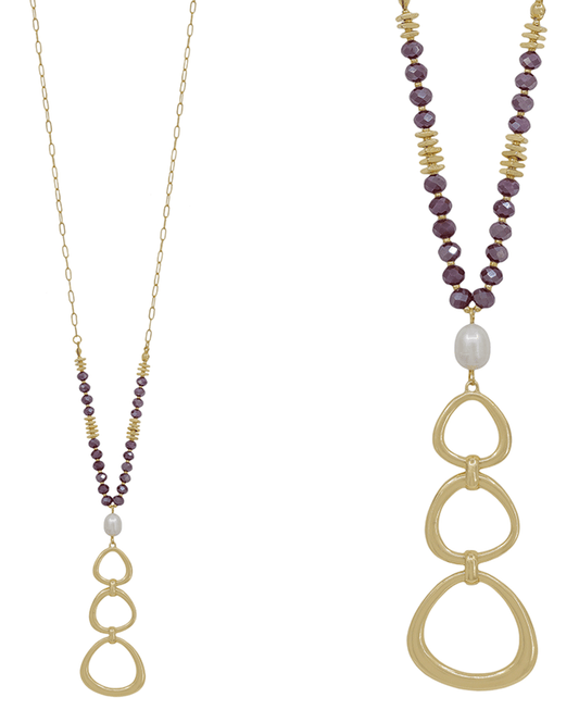 3 Geo Metal Pendant w/ Pearl Necklace