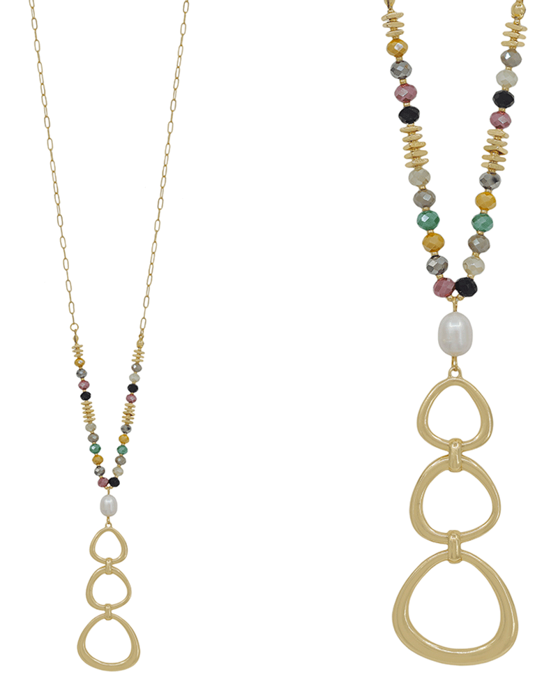 3 Geo Metal Pendant w/ Pearl Necklace