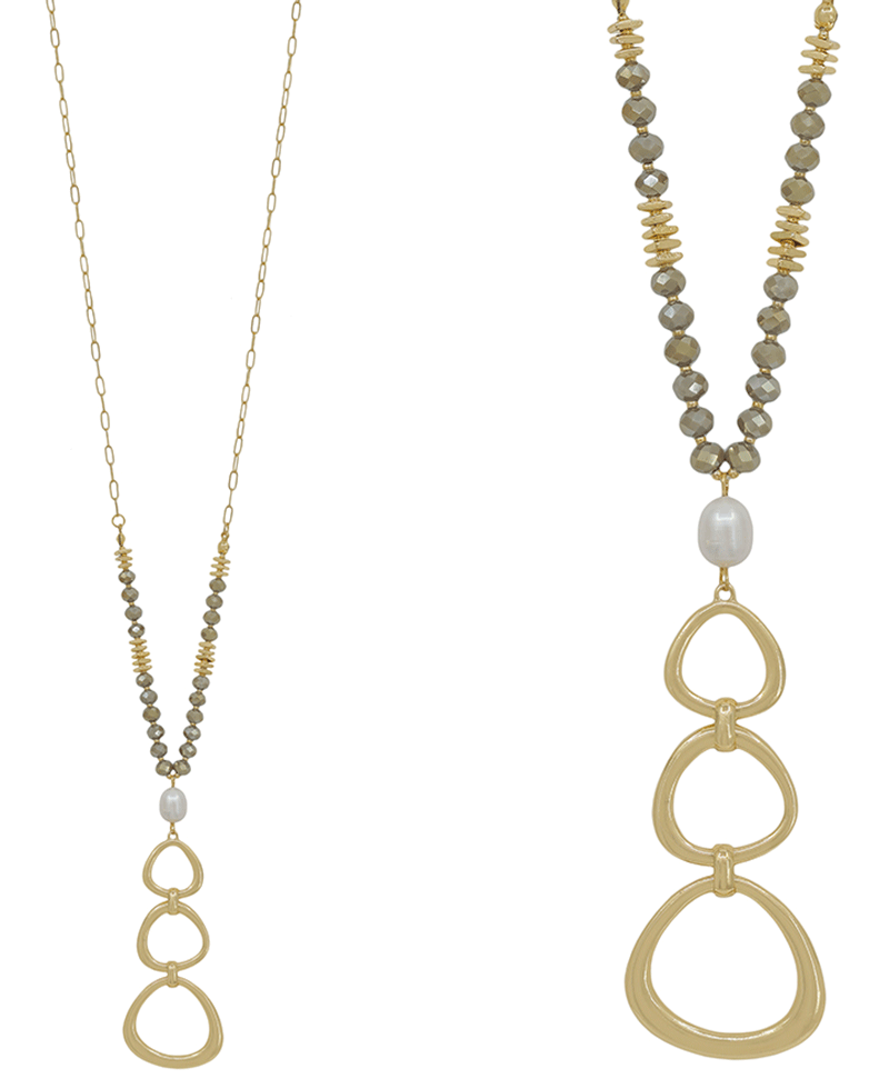 3 Geo Metal Pendant w/ Pearl Necklace