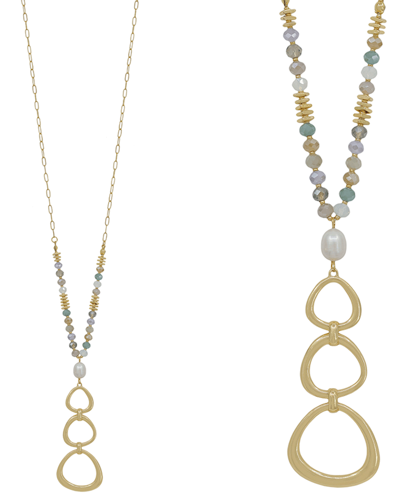 3 Geo Metal Pendant w/ Pearl Necklace