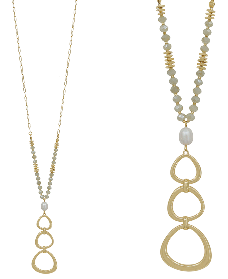 3 Geo Metal Pendant w/ Pearl Necklace