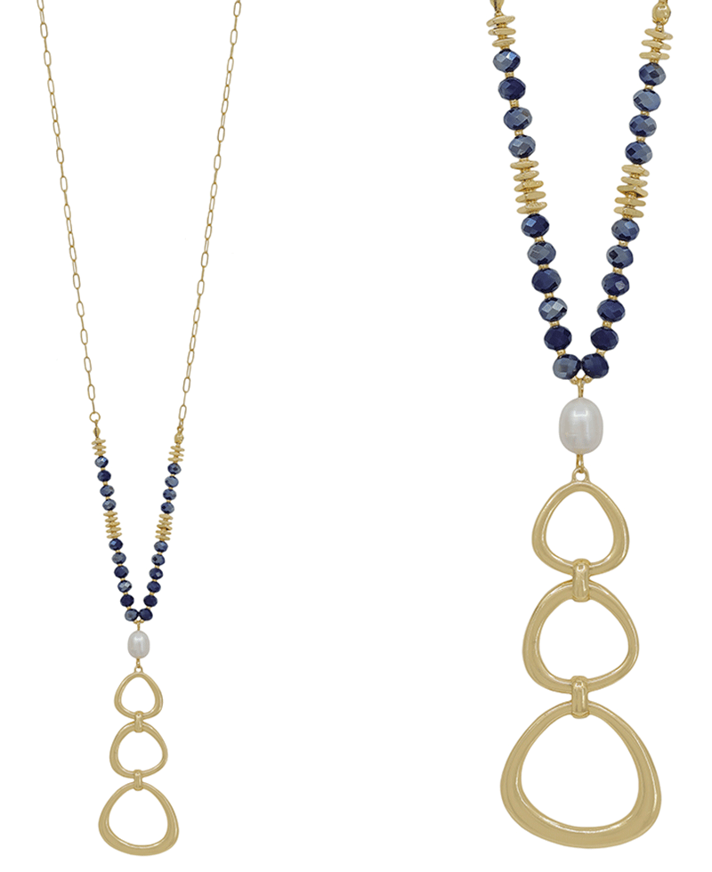 3 Geo Metal Pendant w/ Pearl Necklace