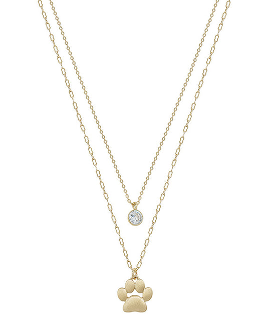 Paw Pave Accent Clip Chain Layered Short Necklace