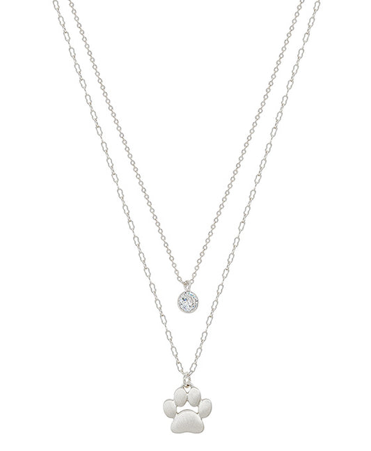 Paw Pave Accent Clip Chain Layered Short Necklace