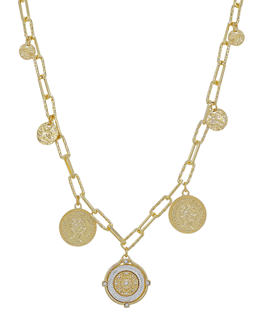 Multi Coin Charms Chain Short Necklace