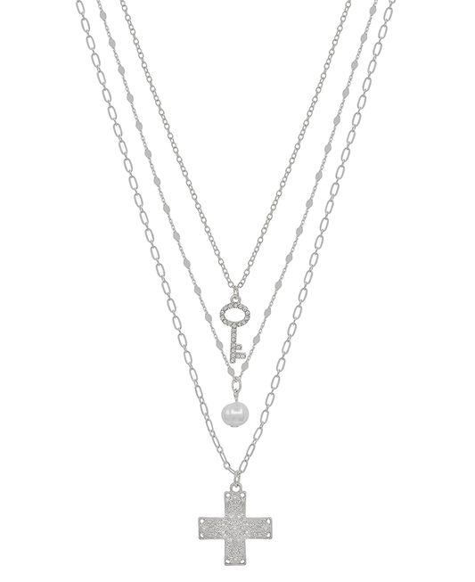 Layered Cross Pendant Short Necklace