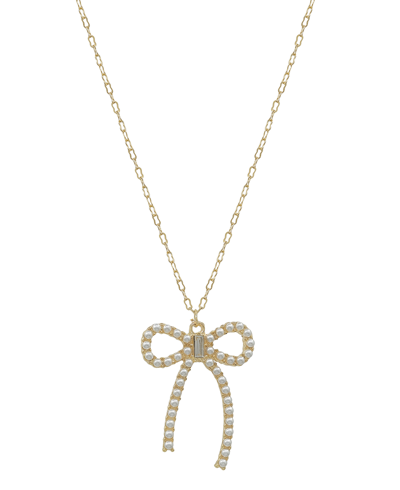 Pearl Attached Ribbon Short Necklace