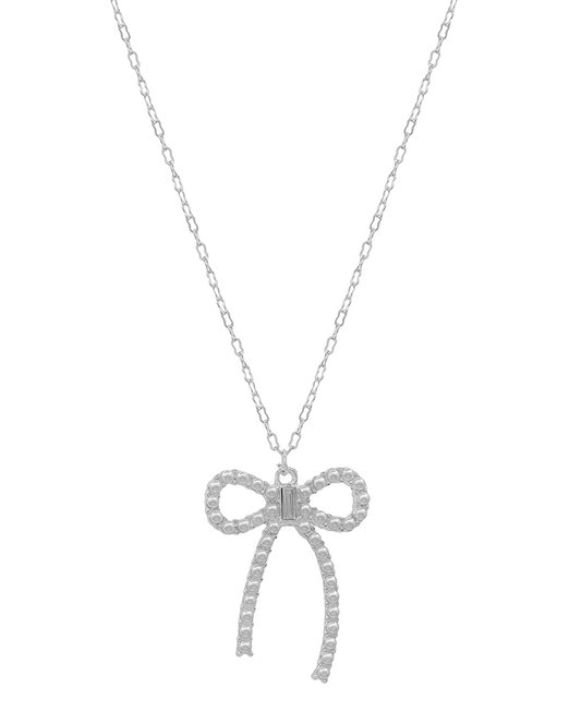 Pearl Attached Ribbon Short Necklace