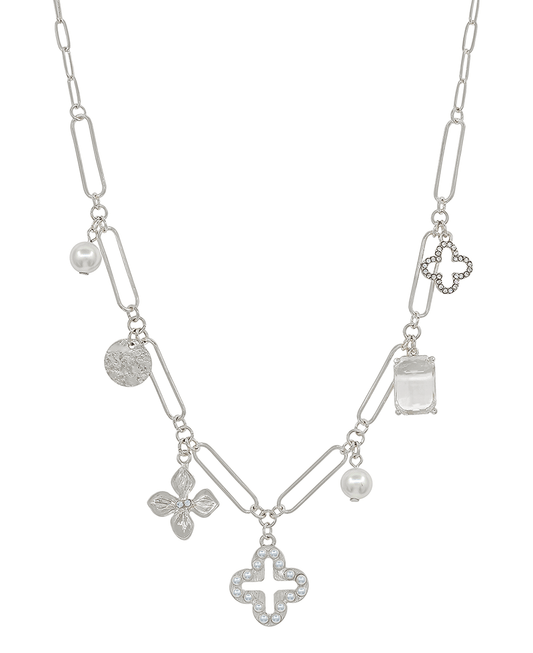 Clover w/ Multi Charm Clip Chain Short Necklace