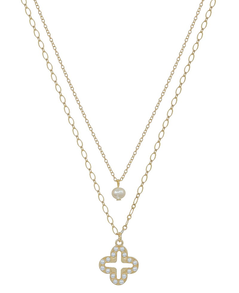 Layered Clover & FWP Short Necklace