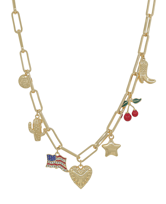 Large Clip Chain Multi Charm Short Necklace