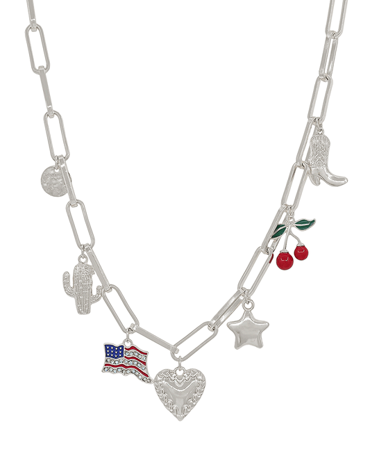 Large Clip Chain Multi Charm Short Necklace