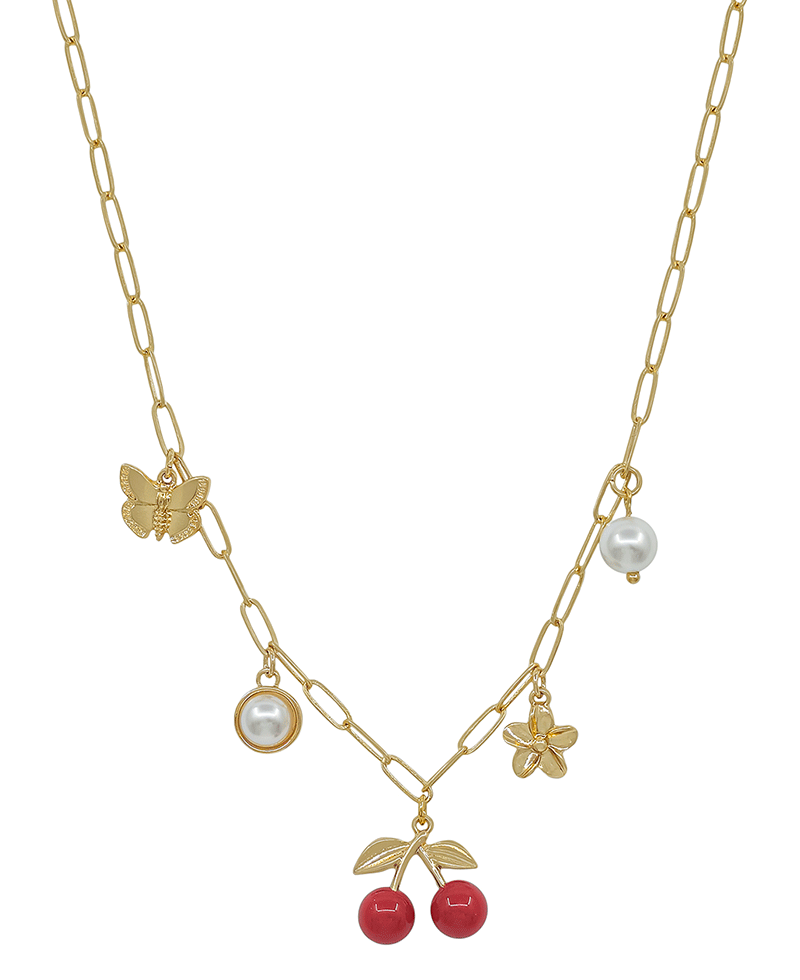 Cherry w/ Multi Charm Chain Short Necklace