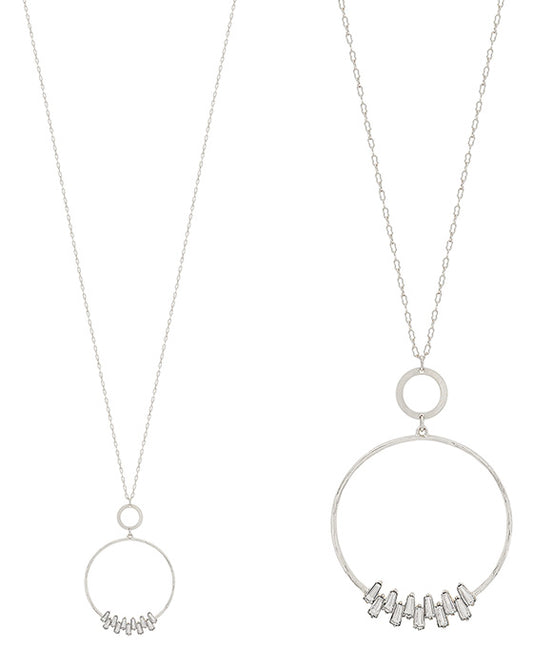 Crystal Accent Round Metal Long Necklace