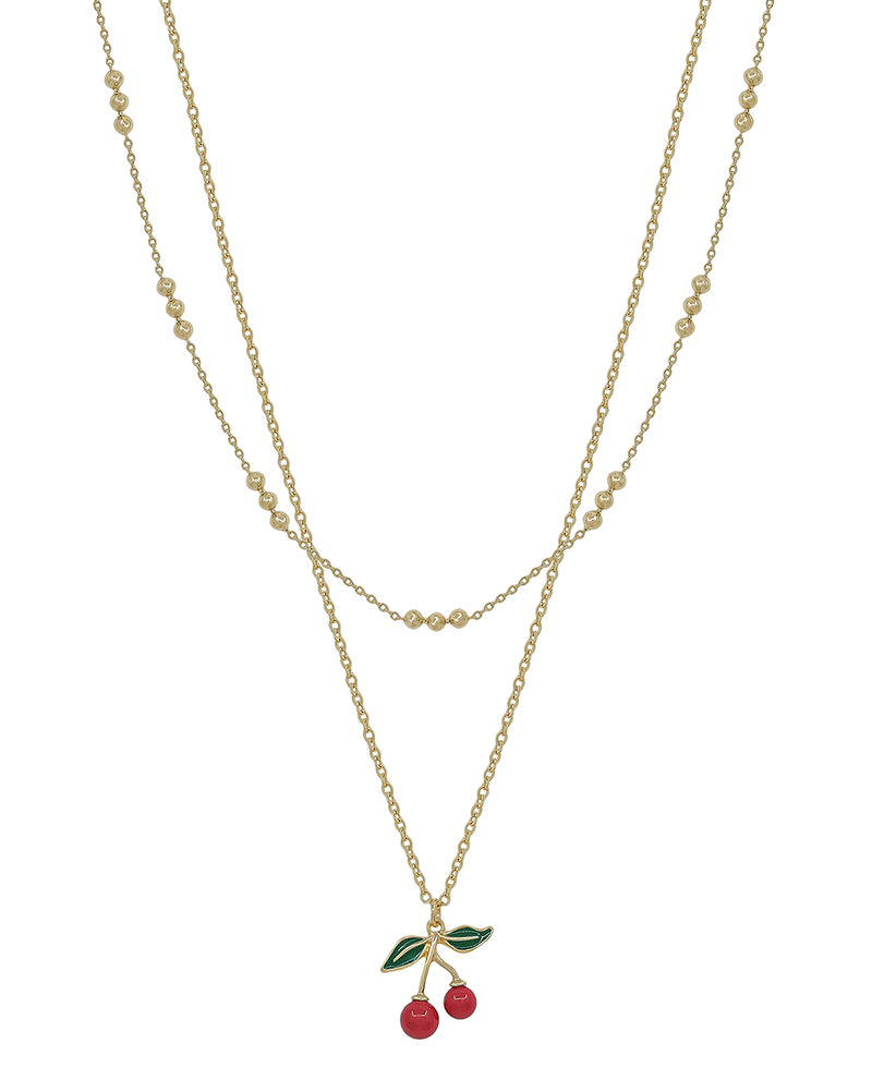 Layer Dot Chain Cherry Pendant Short Necklace