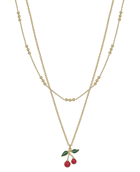 Layer Dot Chain Cherry Pendant Short Necklace