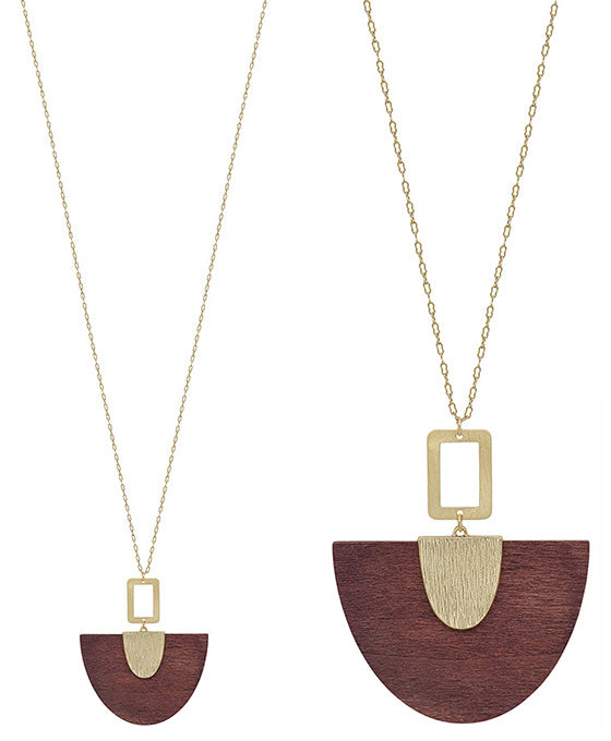 Fanned Shape Wood Pendant Necklace