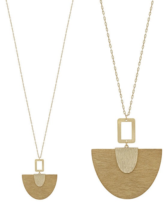 Fanned Shape Wood Pendant Necklace