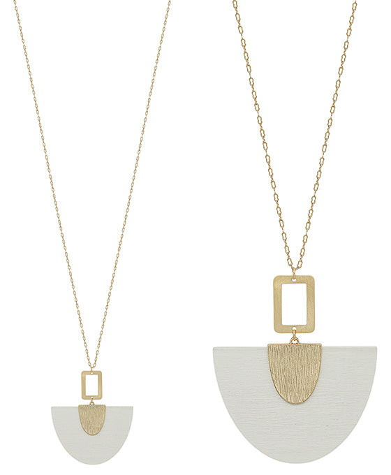 Fanned Shape Wood Pendant Necklace