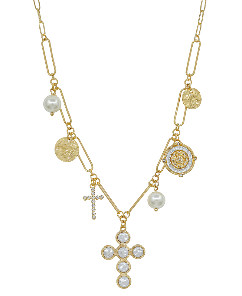 Cross Multi Charm Clip Chain Short Necklace