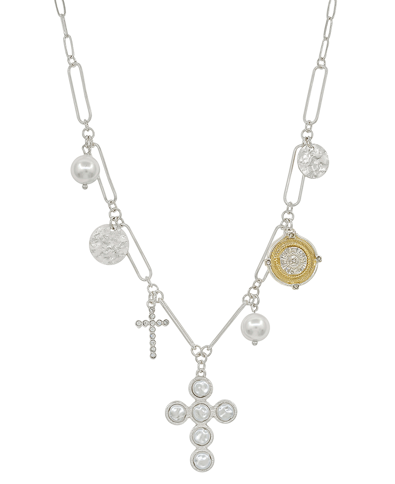 Cross Multi Charm Clip Chain Short Necklace