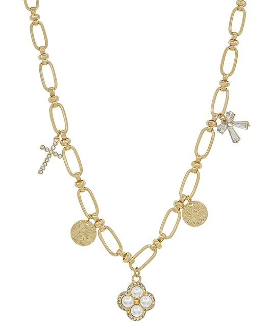 Multi Charm Oval Chain Short Necklace
