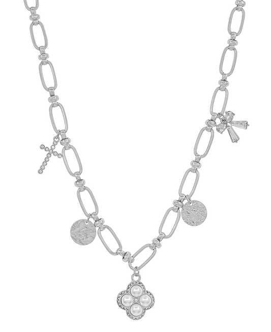 Multi Charm Oval Chain Short Necklace