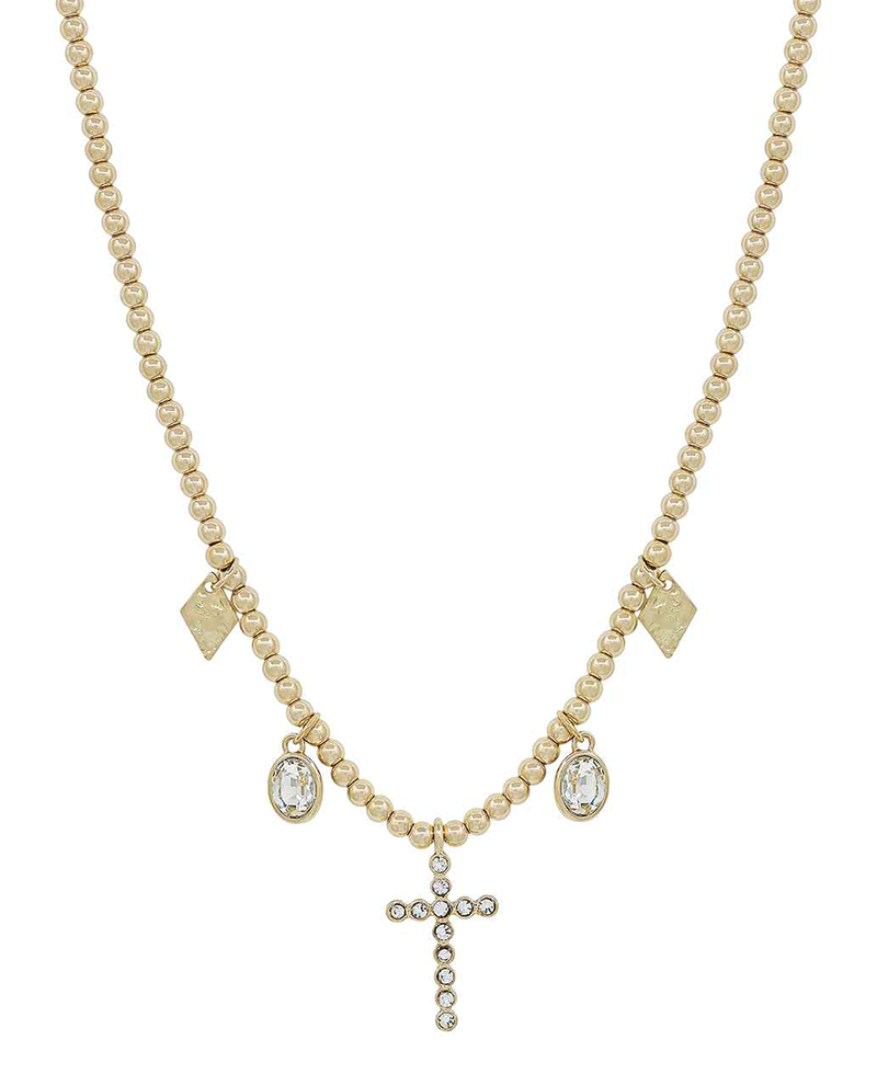 Cross w/ Multi Charm 4mm CCB Short Necklace