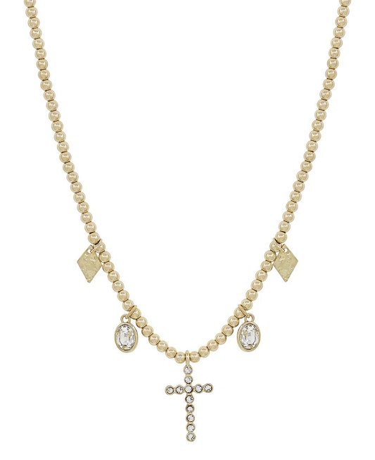 Cross w/ Multi Charm 4mm CCB Short Necklace