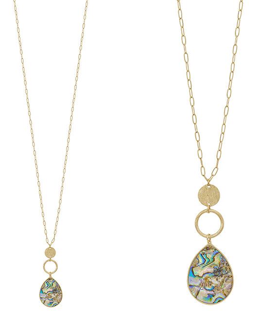 3 Drop Metal & Teardrop Mop Pendant Necklace