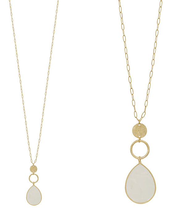 3 Drop Metal & Teardrop Mop Pendant Necklace