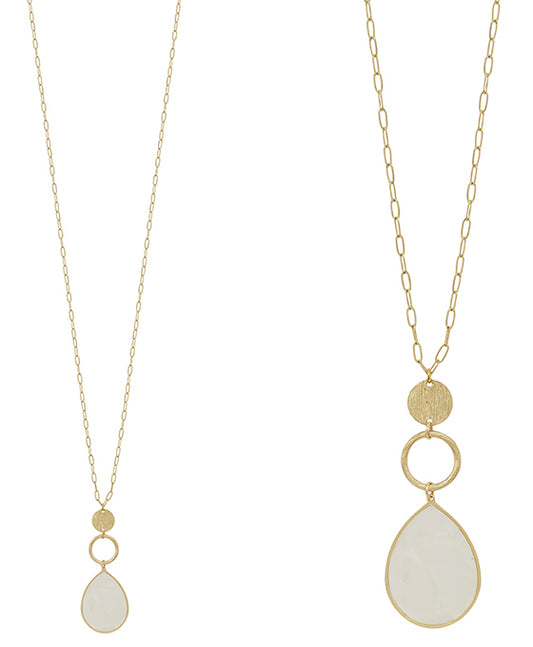 3 Drop Metal & Teardrop Mop Pendant Necklace