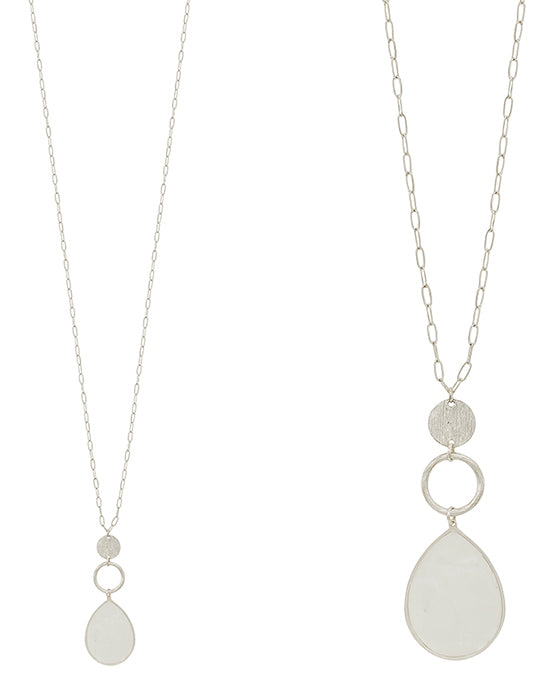 3 Drop Metal & Teardrop Mop Pendant Necklace