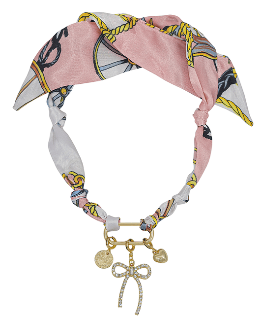Ribbon & Oval Metal Charm Scarf Necklace
