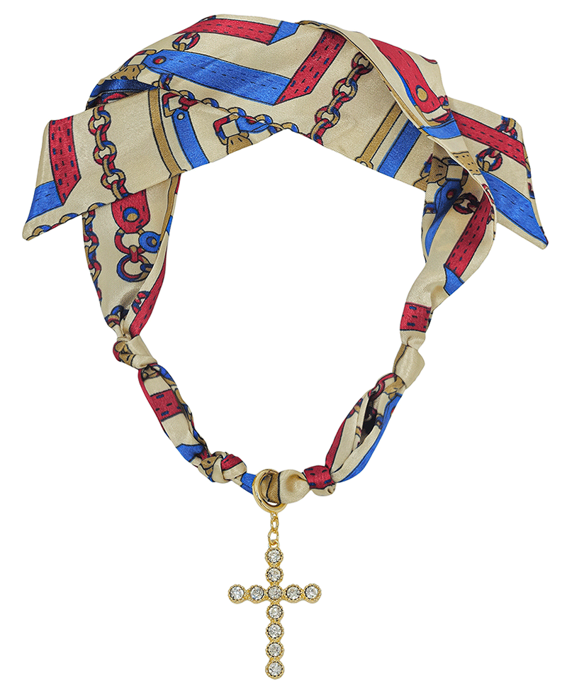 Crystal Cross Charm Scarf Necklace