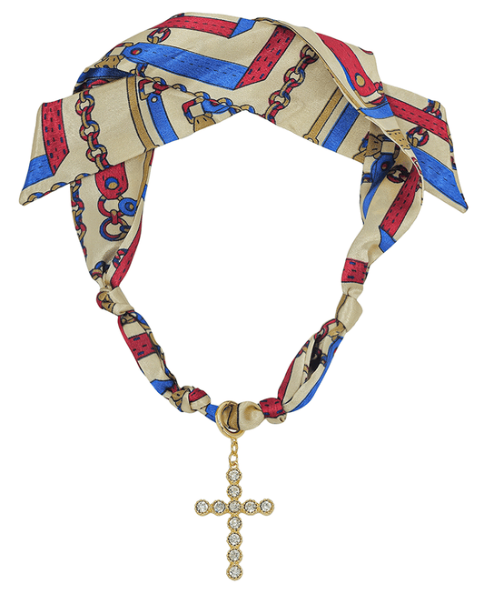 Crystal Cross Charm Scarf Necklace
