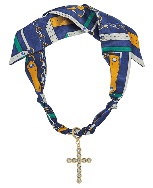 Crystal Cross Charm Scarf Necklace