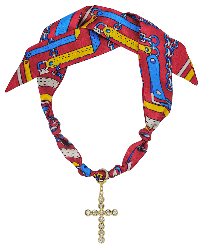 Crystal Cross Charm Scarf Necklace