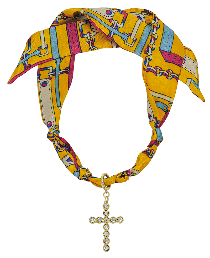 Crystal Cross Charm Scarf Necklace