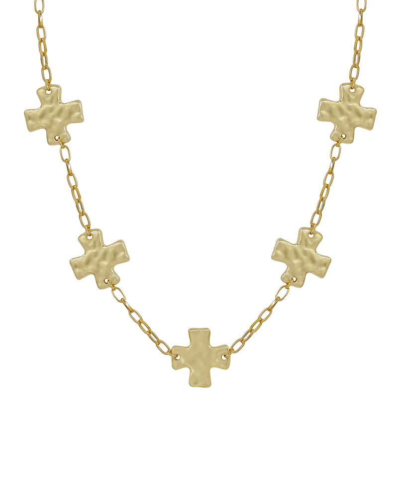 Hammered Metal Cross Station Chain Short Necklace
