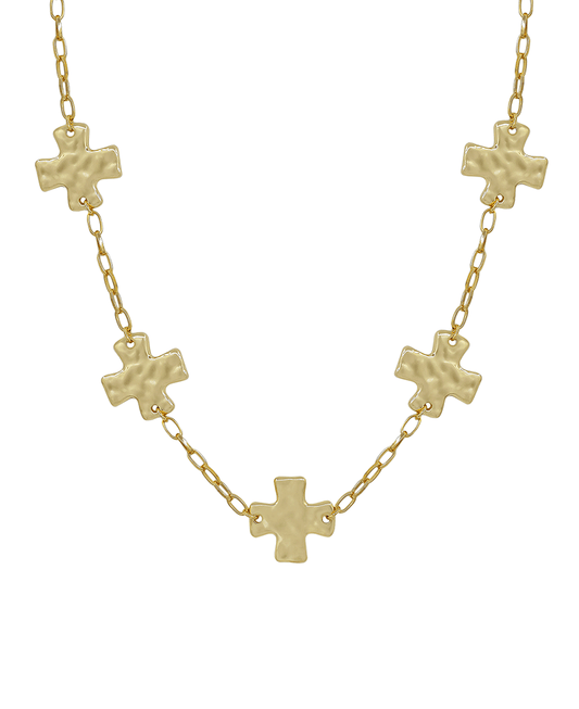 Hammered Metal Cross Station Chain Short Necklace