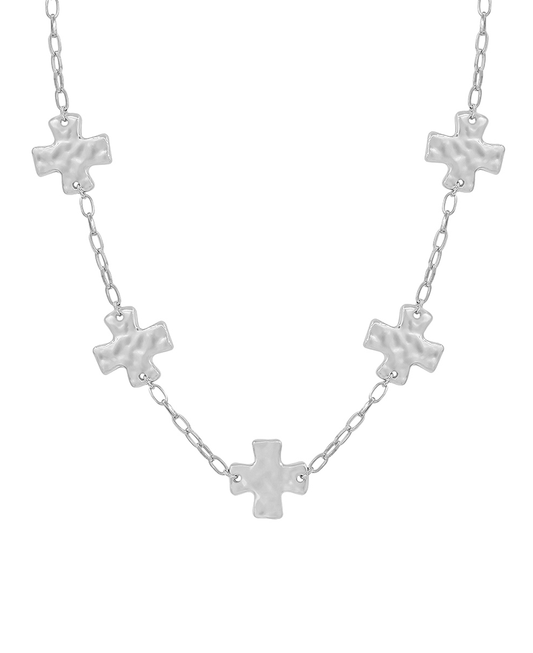 Hammered Metal Cross Station Chain Short Necklace