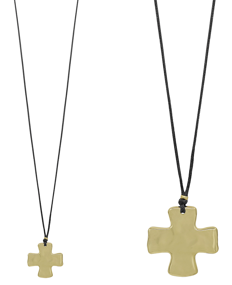 2" Hammered Cross Metal Cord Necklace - 34"