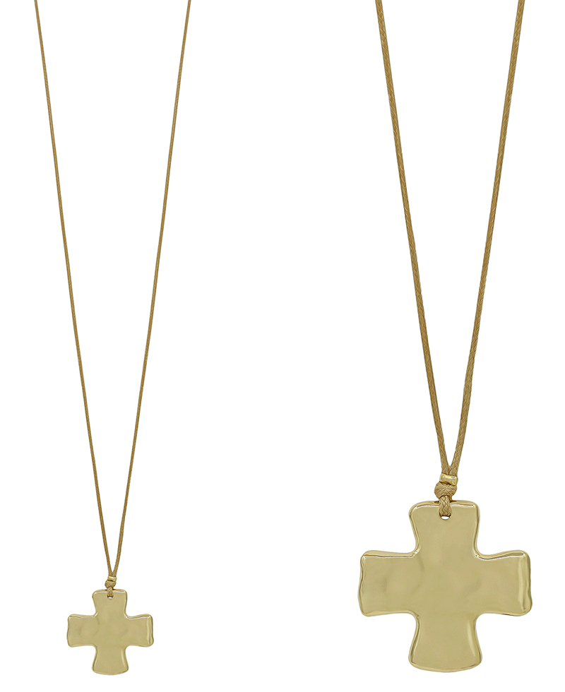 2" Hammered Cross Metal Cord Necklace - 34"